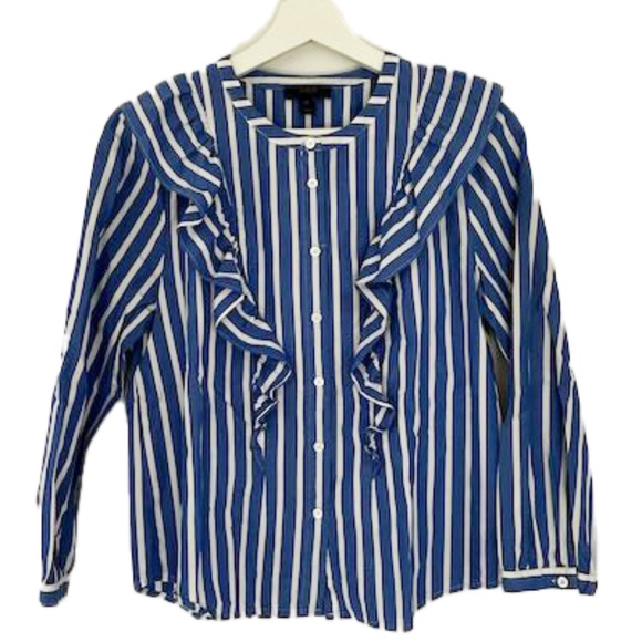 J. Crew Wide Stripe Ruffle Blouse - Picture 1 of 5